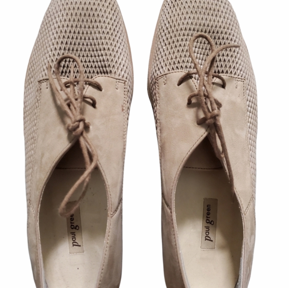 Paul Green Laced-Up Tan Suede Derby Shoes US 7.5 D